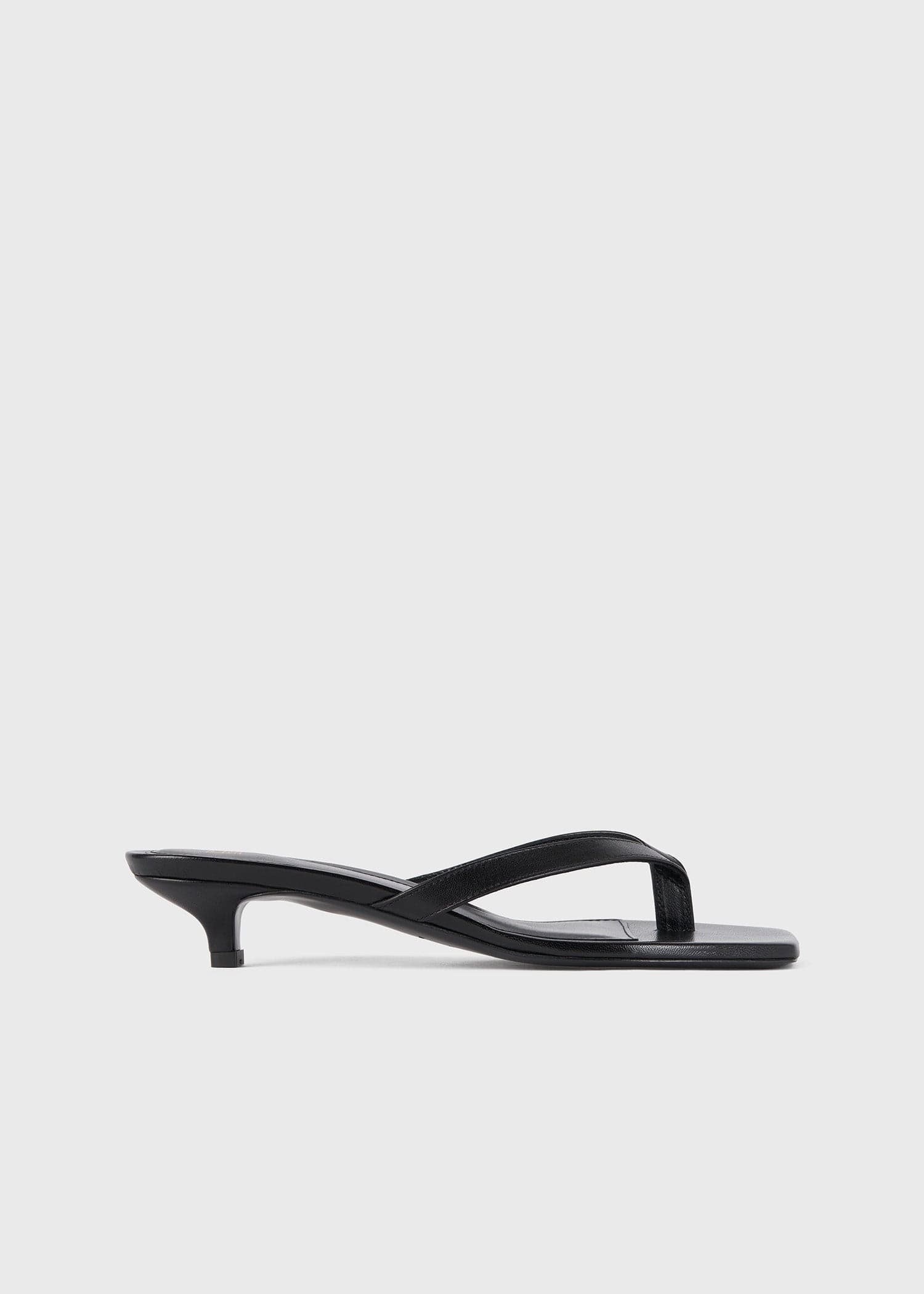 Leather heeled flip flops black - 35