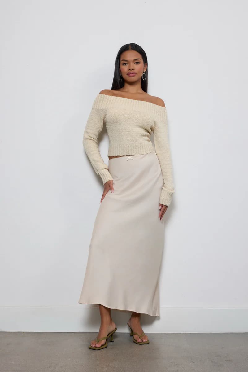 Satin A-Line Maxi Skirt - CHAMPAGNE / S