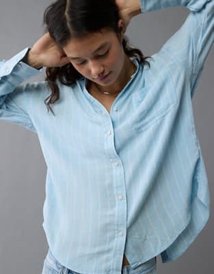 AE Long-Sleeve Tie Back Button-Up Shirt